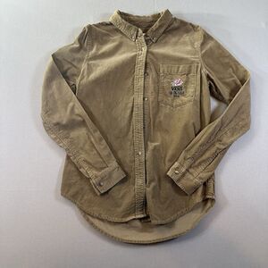 Vans Shirt Mens Medium Corduroy Button Up Rose Embroidered Pocket Skate 1966